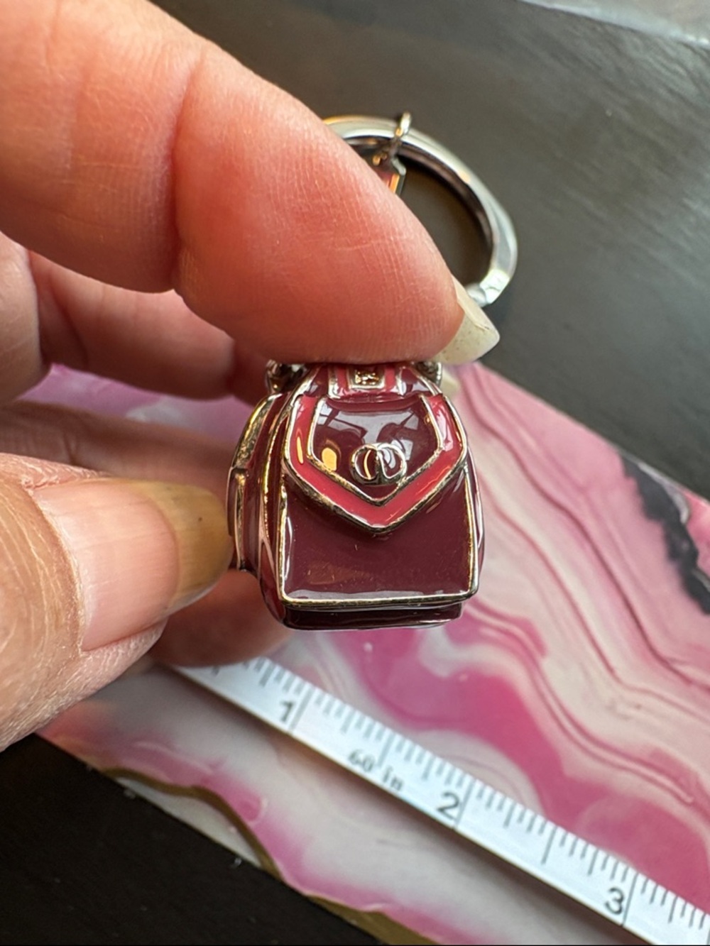 Coach Burgundy Patent Mini Satchel Key Ring with Silver Hardware - Picture 3 of 7